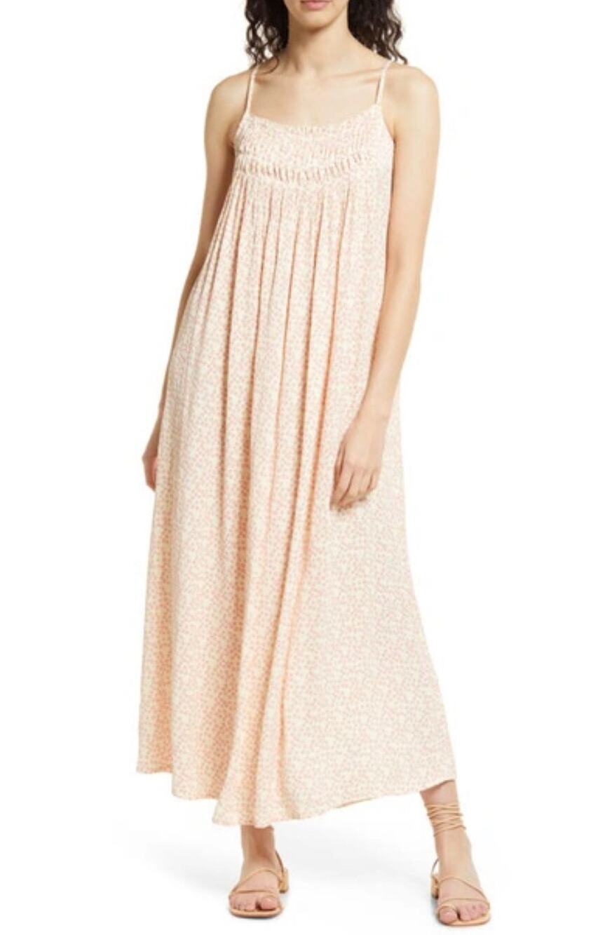 Area Stars Amelia Dress WMNS XS Maxi Cream Pink Floral Smocked  Boho Cottagecore